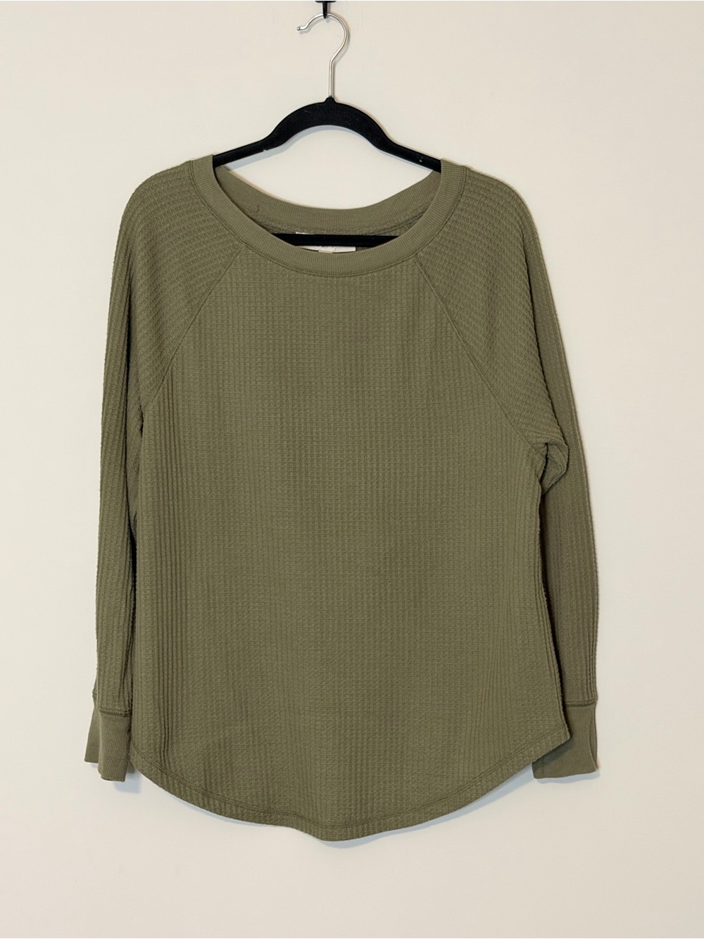LOFT Olive Green Waffle Knit Long Sleeve Top Size Large